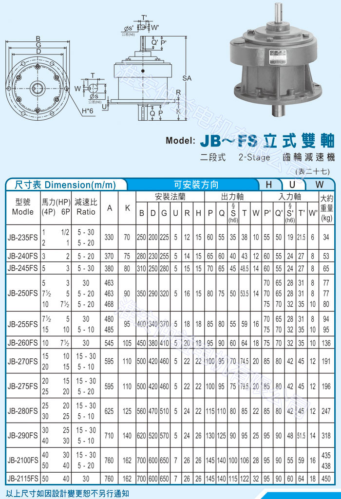 台灣減速機-麻豆短视频app看污強力型減速機 JB-FS立式雙軸（二段式2-Stage麻豆国产视频）